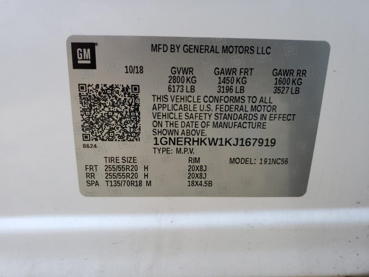 2019 Chevrolet Traverse VIN 1GNERHKW1KJ167919 Copart auction photo, rear end damage thumbnail 15