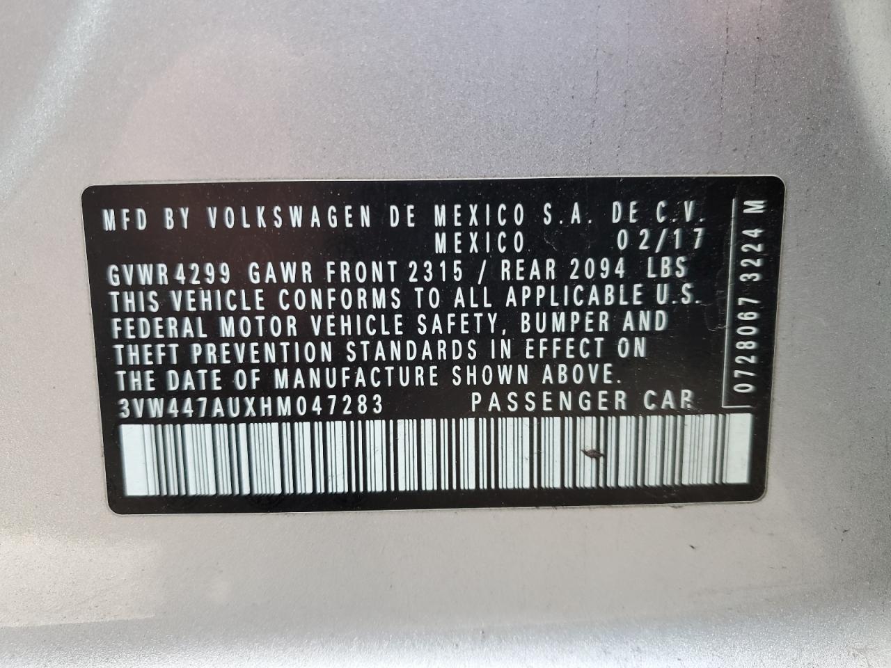 2017 Volkswagen GTI VIN 3VW447AUXHM047283 Copart auction photo, all over / undercarriage damage thumbnail 12