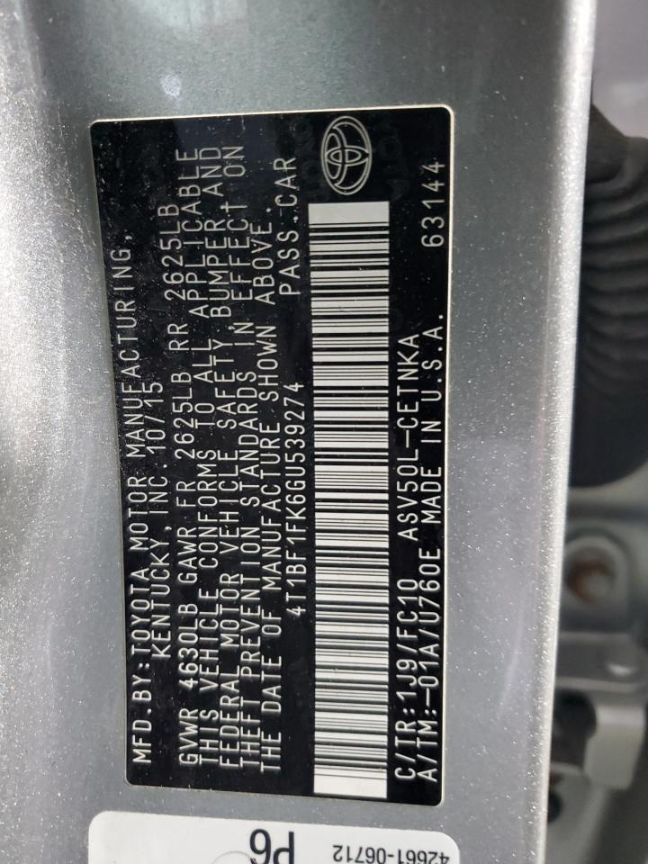 2016 Toyota Camry VIN 4T1BF1FK6GU539274 Copart auction photo, rear end / minor dent/scratches damage thumbnail 12