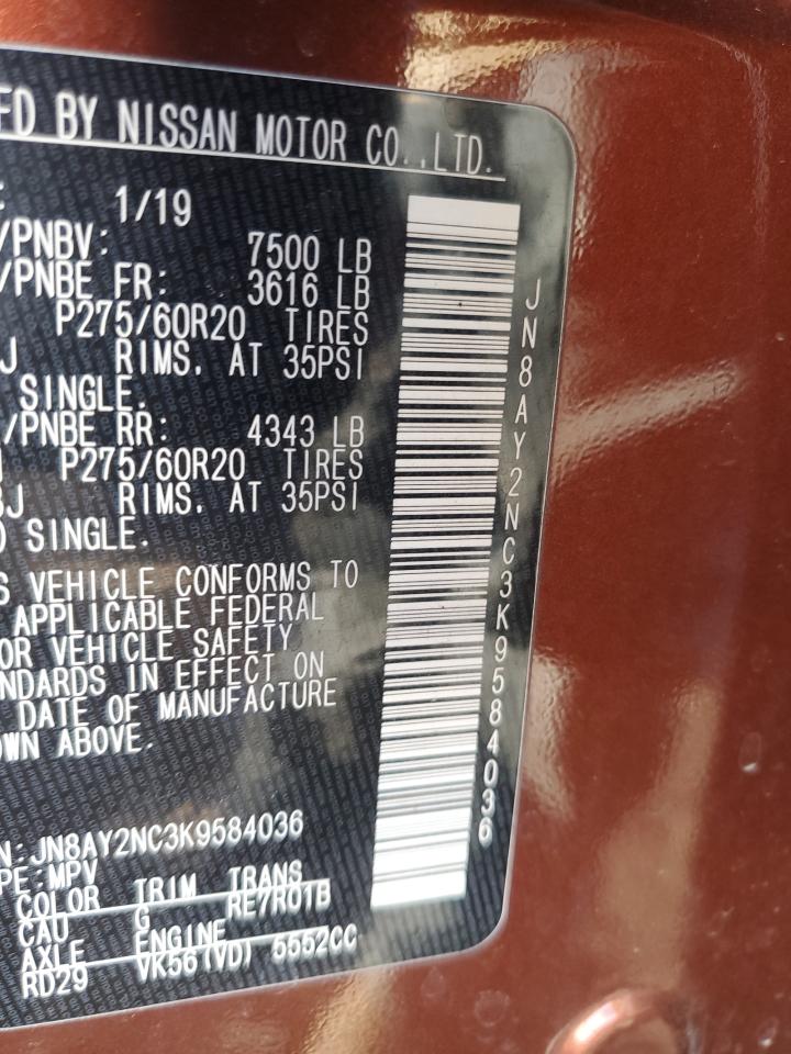2019 Nissan Armada VIN JN8AY2NC3K9584036 Copart auction photo, front end damage thumbnail 15