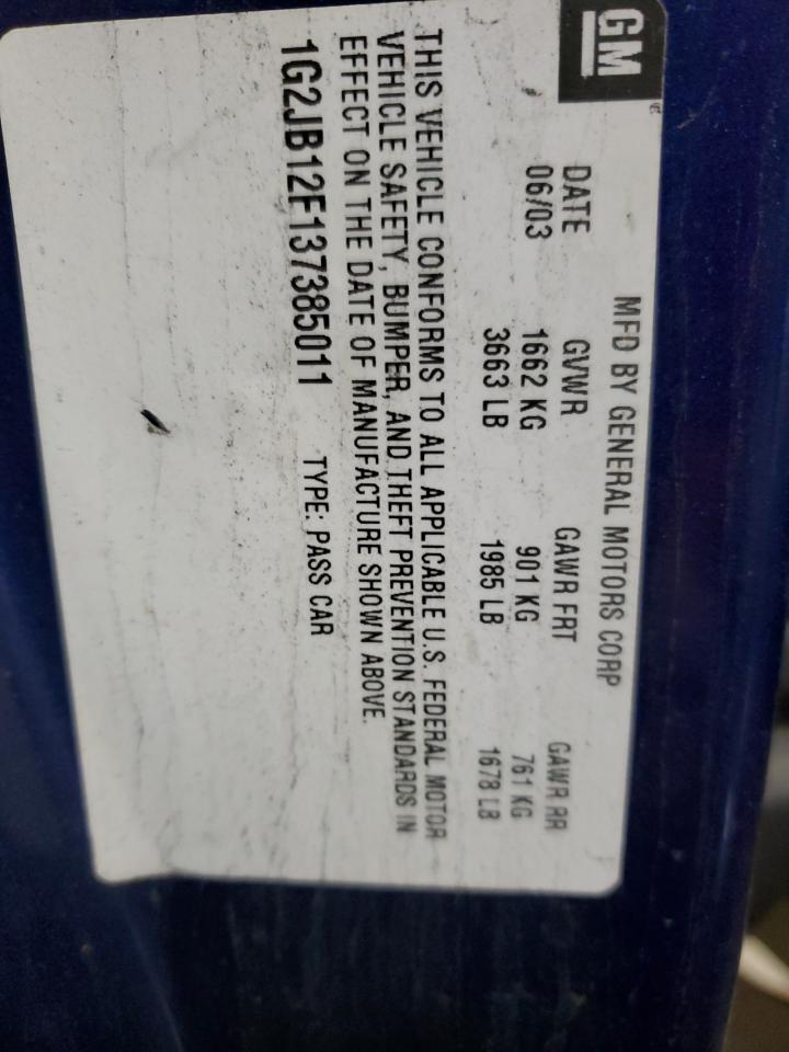 2003 Pontiac Sunfire VIN 1G2JB12F137385011 Copart auction photo, front end damage thumbnail 12