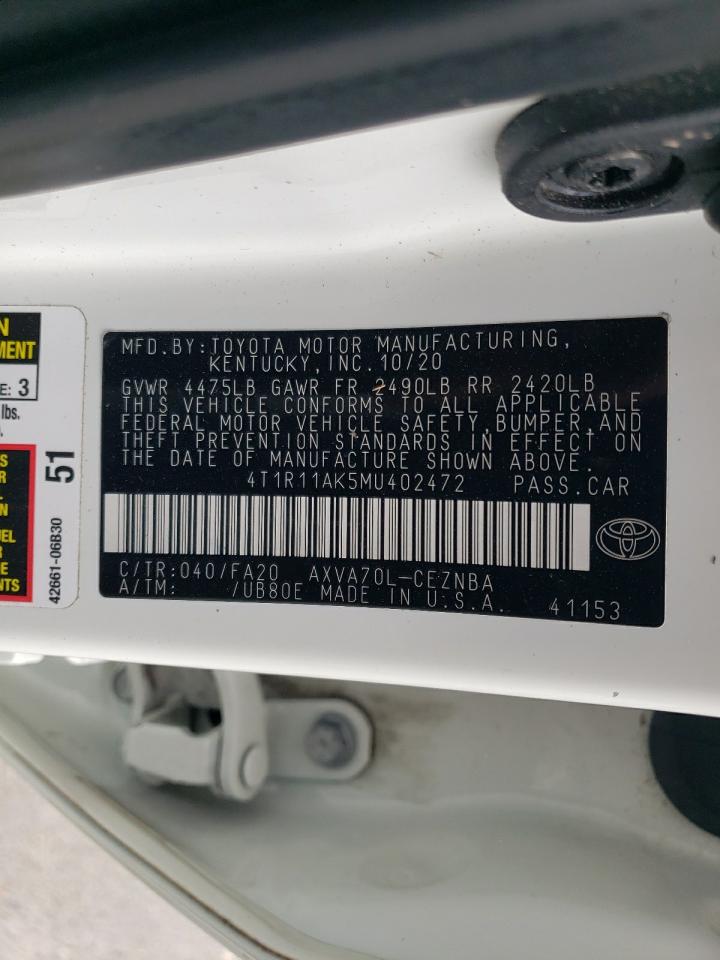 2021 Toyota Camry VIN 4T1R11AK5MU402472 Copart auction photo, side / front end damage thumbnail 15