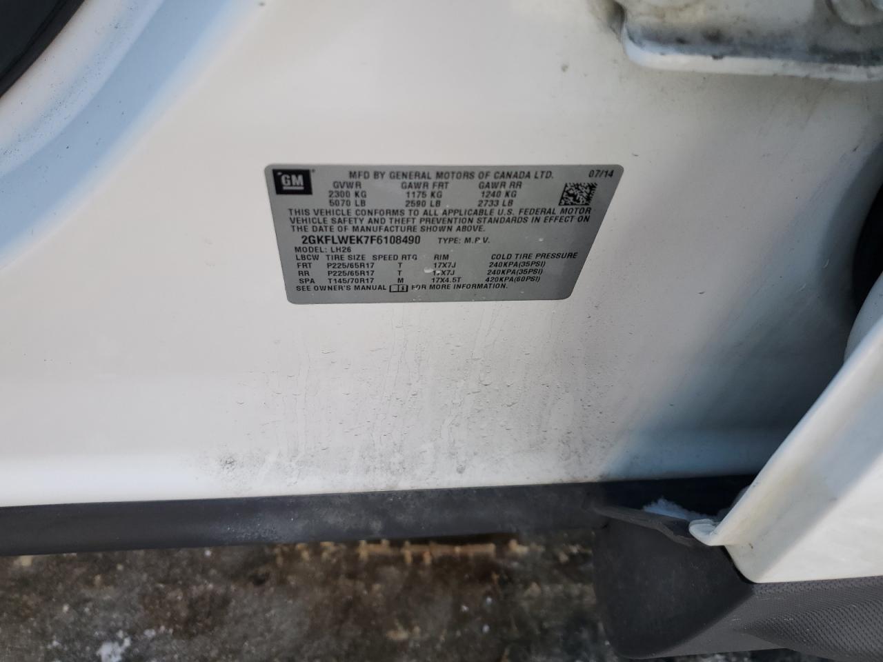 2015 GMC Terrain VIN 2GKFLWEK7F6108490 Copart auction photo, front end damage thumbnail 13