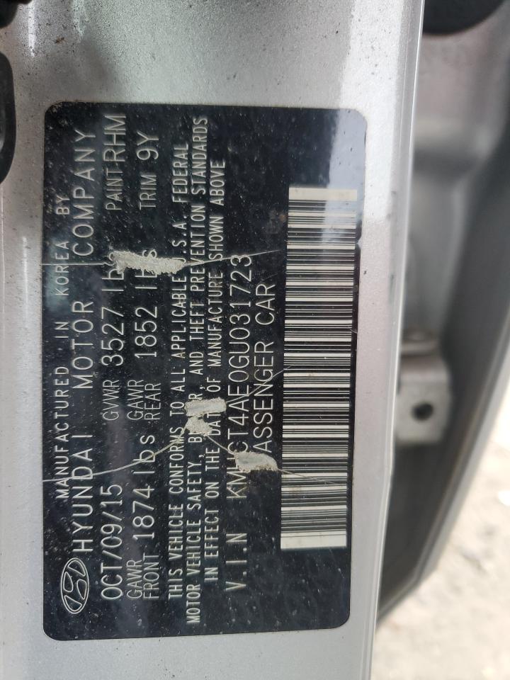 2016 Hyundai Accent VIN KMHCT4AE0GU031723 Copart auction photo, rear end / side damage thumbnail 12