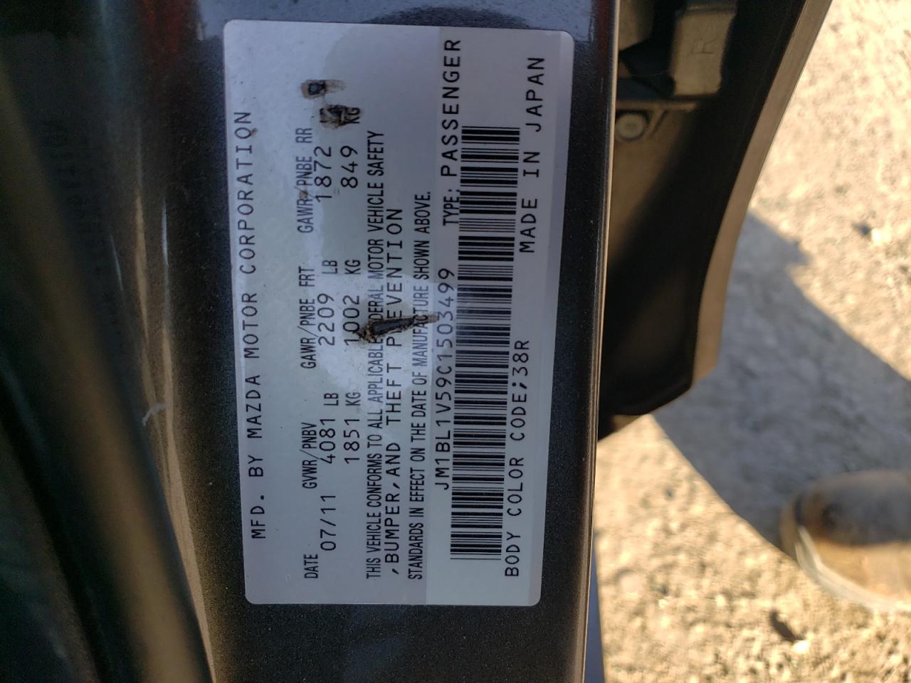 2012 Mazda 3 VIN JM1BL1V59C1503499 Copart auction photo, front end damage thumbnail 12