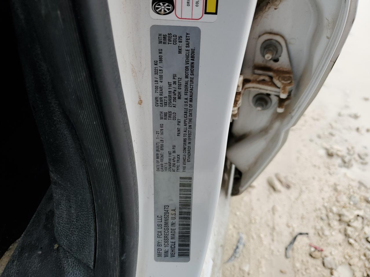 2021 RAM 1500 VIN 1C6SRECG8MN628473 Copart auction photo, front end damage thumbnail 13