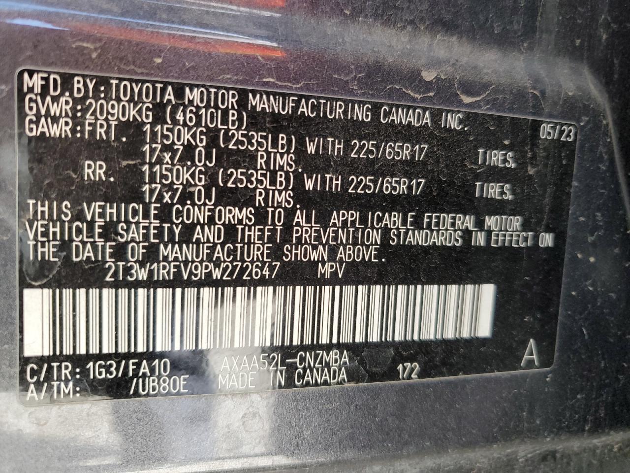 2023 Toyota RAV 4 VIN 2T3W1RFV9PW272647 Copart auction photo, front end / frame damage damage thumbnail 13