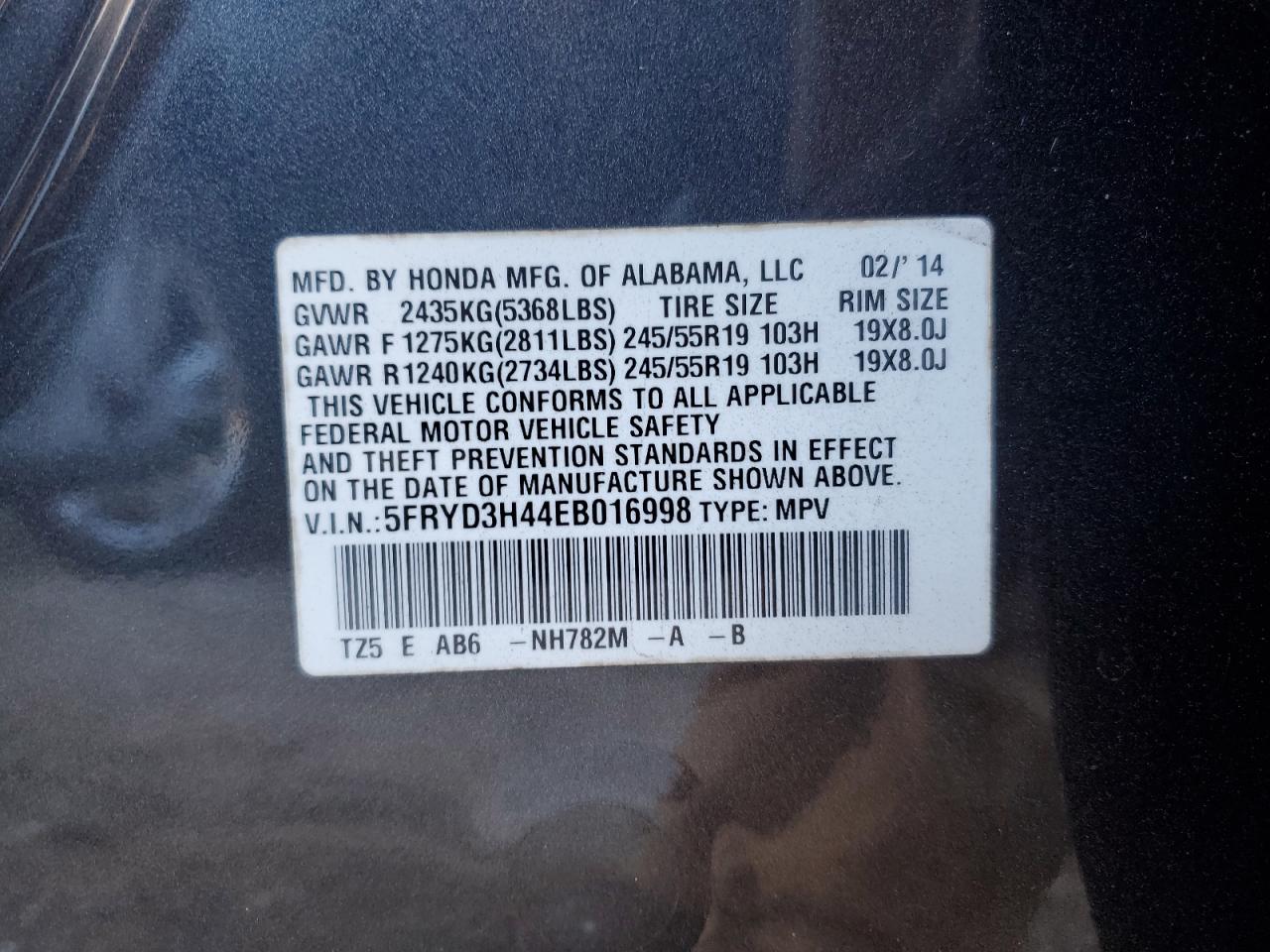 2014 Acura MDX VIN 5FRYD3H44EB016998 Copart auction photo, front end / side damage thumbnail 15