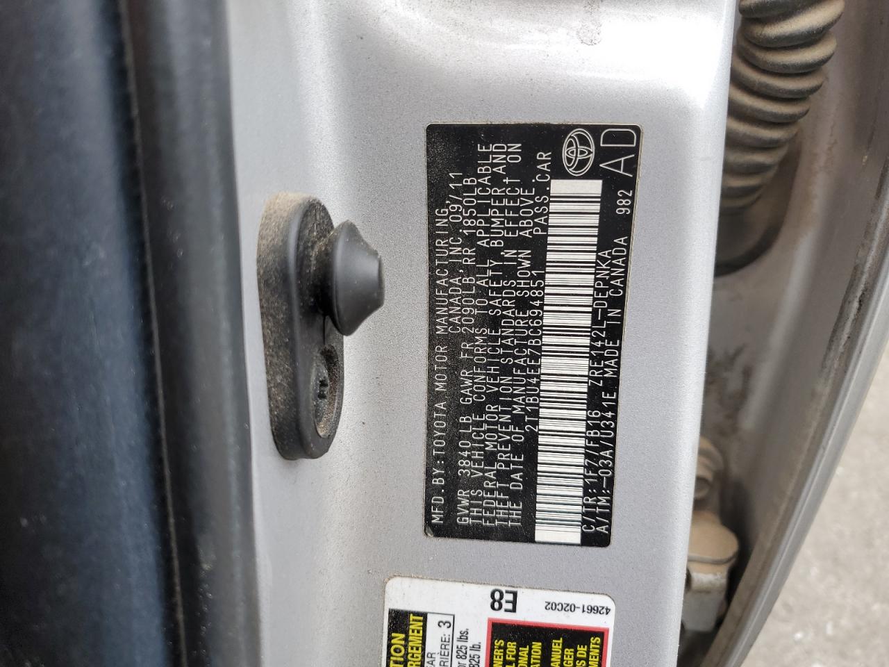 2011 Toyota Corolla VIN 2T1BU4EE7BC694851 Copart auction photo, rear end / mechanical damage thumbnail 13