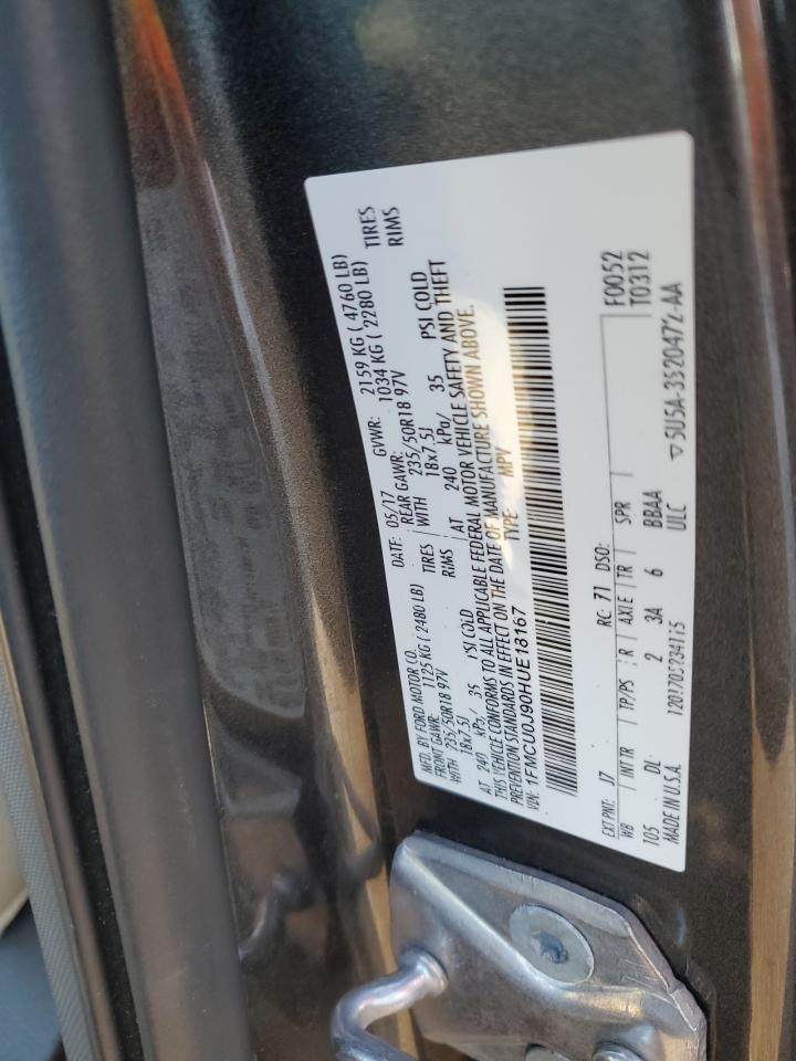 2017 Ford Escape VIN 1FMCU0J90HUE18167 Copart auction photo, front end damage thumbnail 14