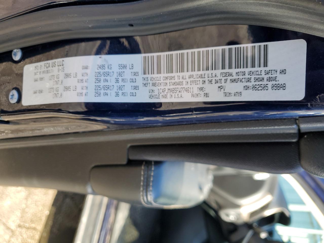 2015 Jeep Grand Cherokee VIN 1C4PJMAB5FW774611 Copart auction photo, rear end damage thumbnail 15