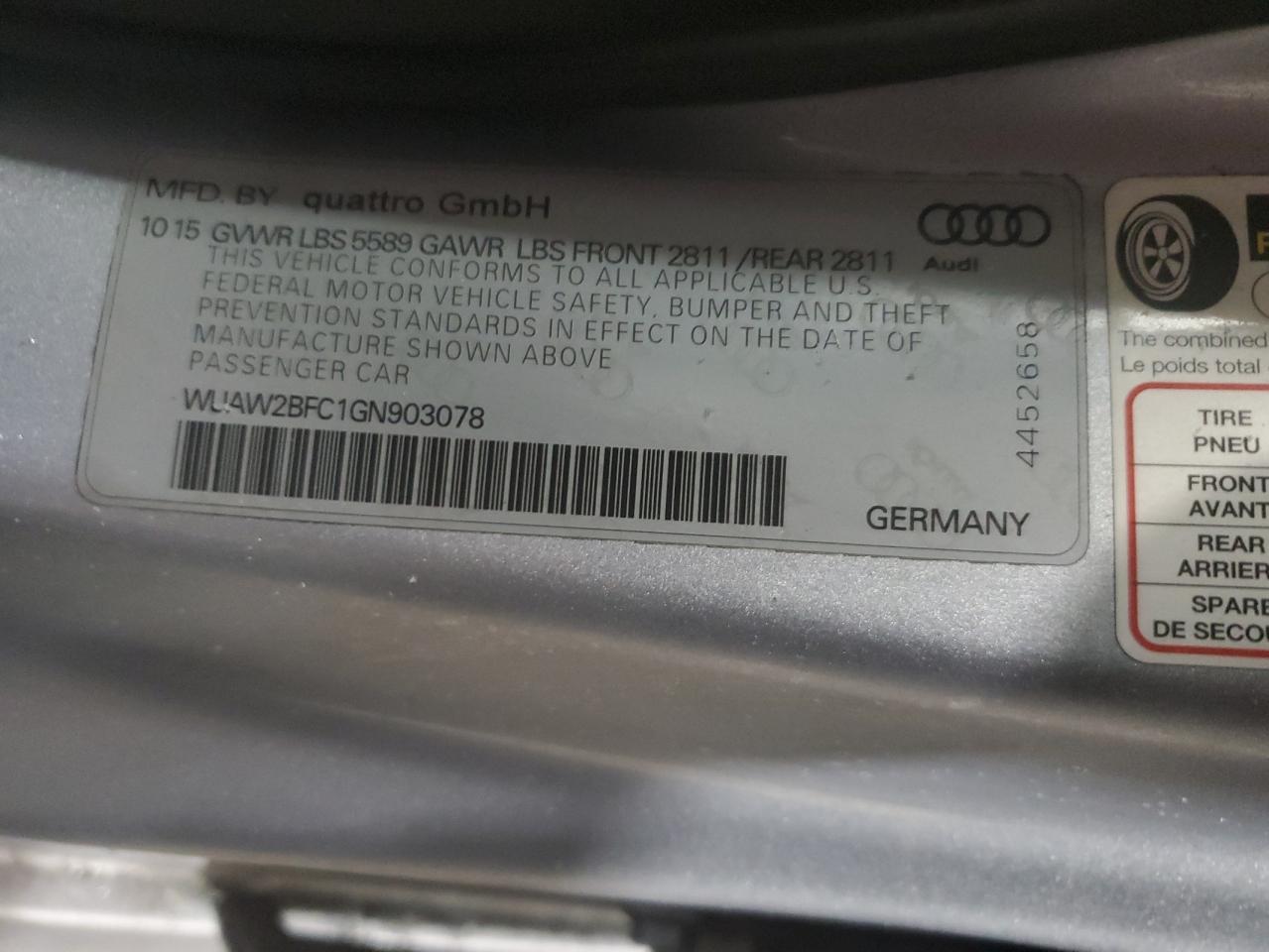 2016 Audi S7 VIN WUAW2BFC1GN903078 Copart auction photo, all over damage thumbnail 13