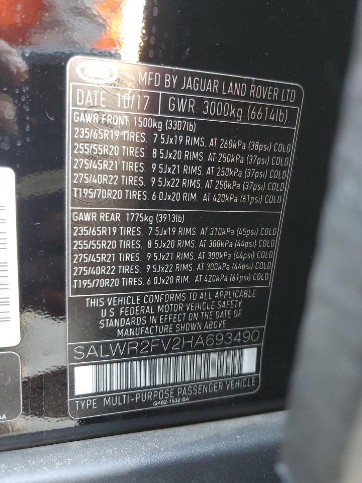 2017 Land Rover Range Rover VIN SALWR2FV2HA693490 Copart auction photo, front end damage thumbnail 14