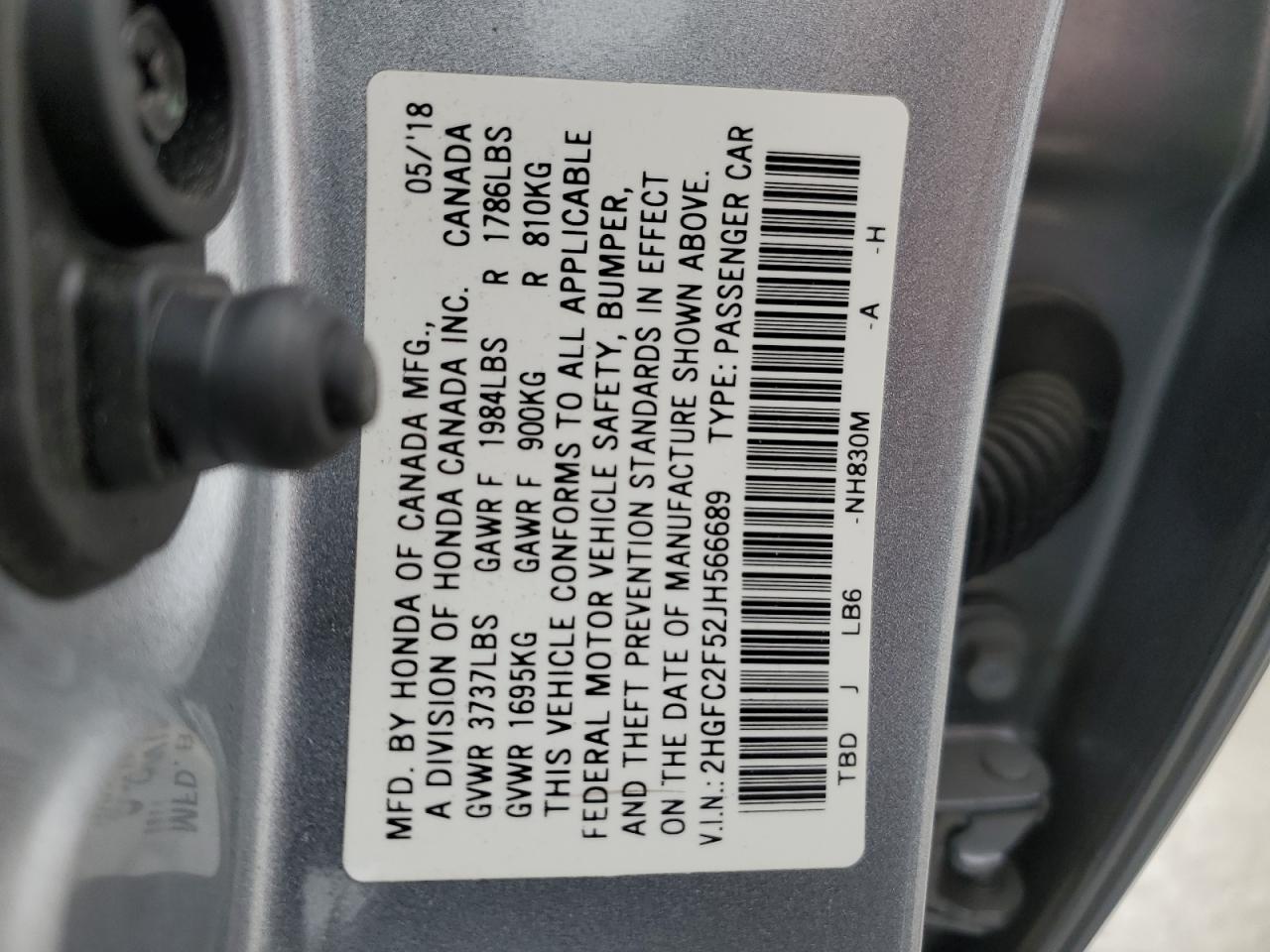 2018 Honda Civic VIN 2HGFC2F52JH566689 Copart auction photo, front end / side damage thumbnail 12