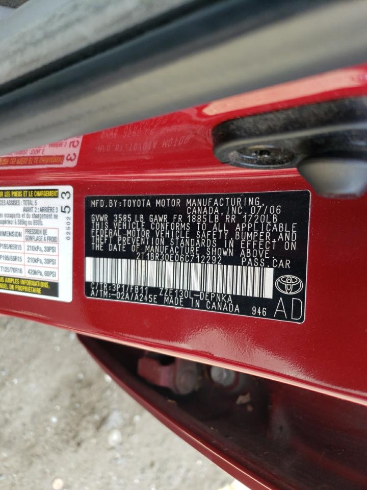 2006 Toyota Corolla VIN 2T1BR30E06C712292 Copart auction photo, front end / minor dent/scratches damage thumbnail 14