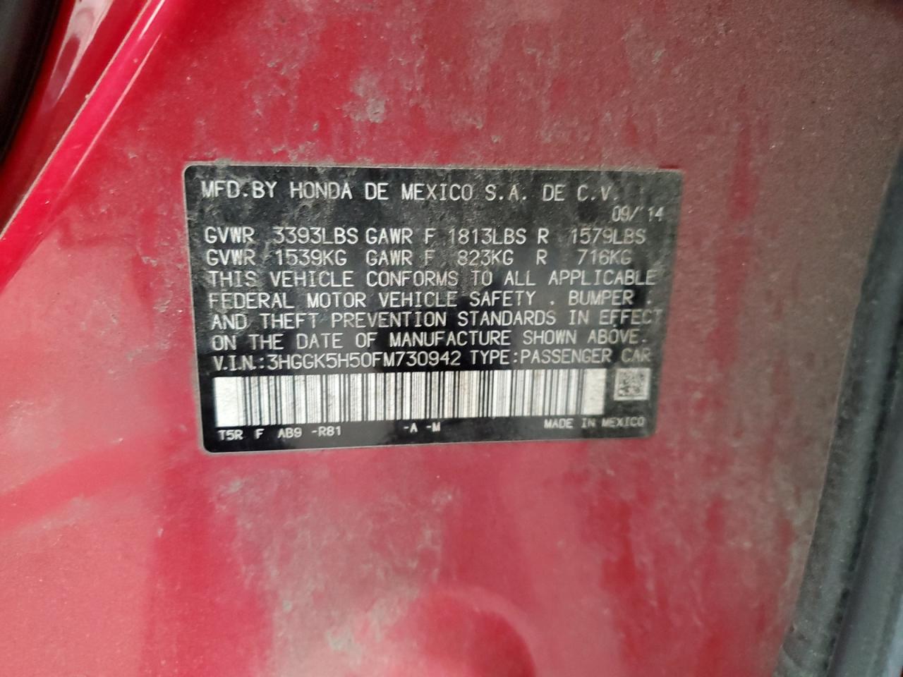 2015 Honda Fit VIN 3HGGK5H50FM730942 Copart auction photo, front end / stripped damage thumbnail 12