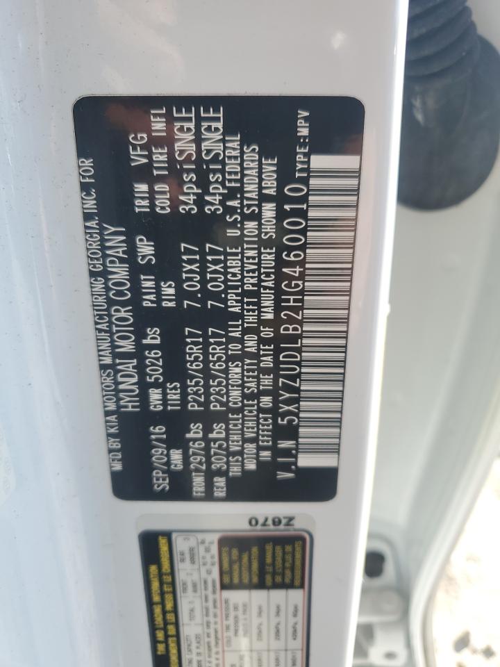 2017 Hyundai Santa Fe VIN 5XYZUDLB2HG460010 Copart auction photo, front end damage thumbnail 13