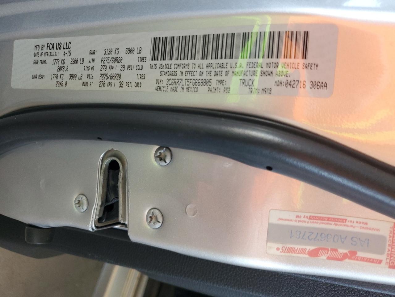2015 RAM 1500 VIN 3C6RR7LT5FG668805 Copart auction photo, front end damage thumbnail 14
