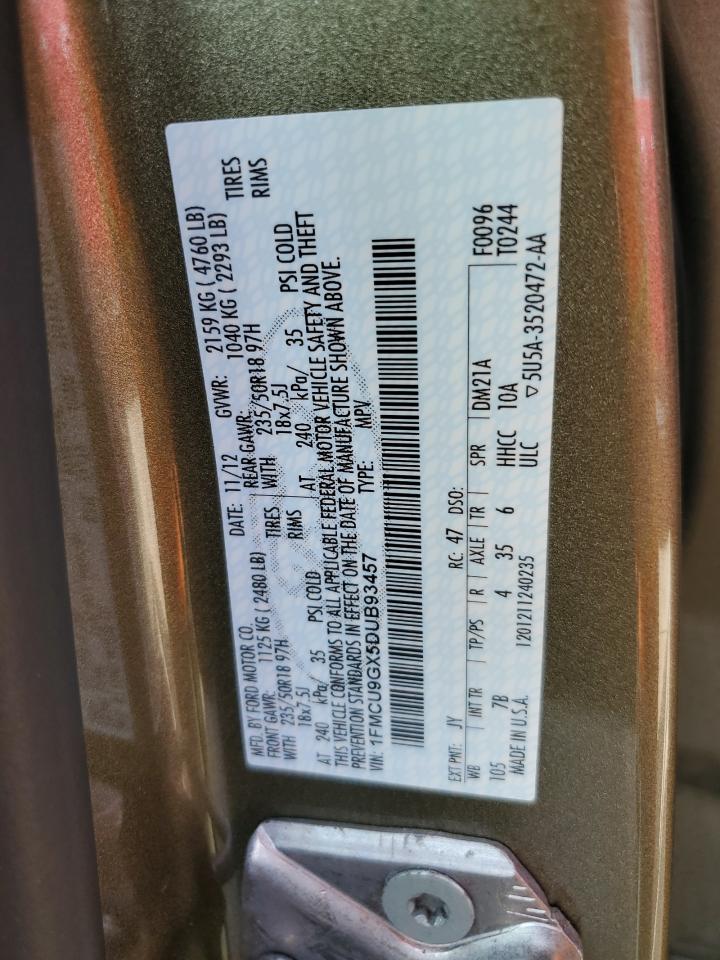2013 Ford Escape VIN 1FMCU9GX5DUB93457 Copart auction photo, rear end damage thumbnail 13