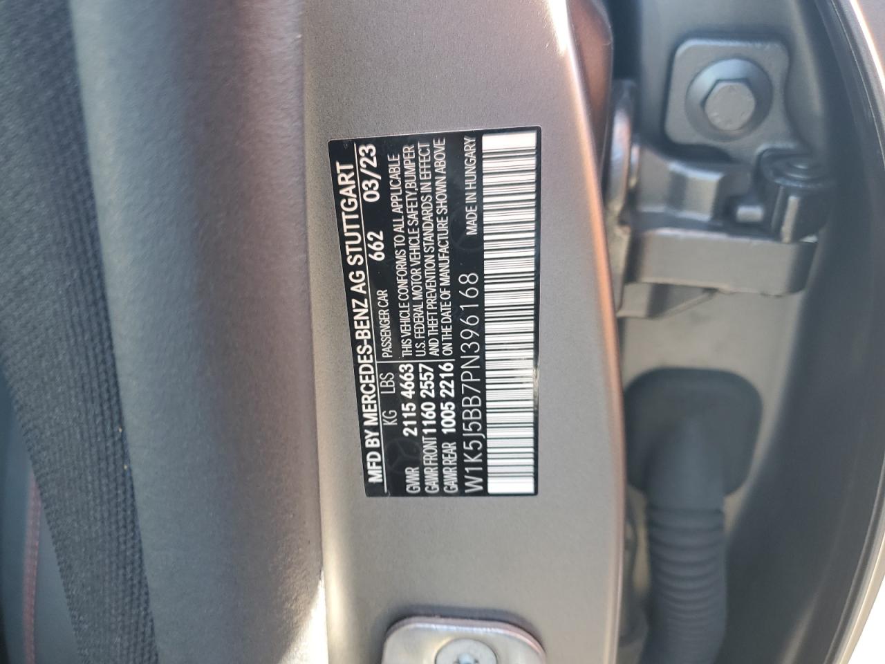 2023 Mercedes-Benz CLA-klasse VIN W1K5J5BB7PN396168 Copart auction photo, front end / minor dent/scratches damage thumbnail 15