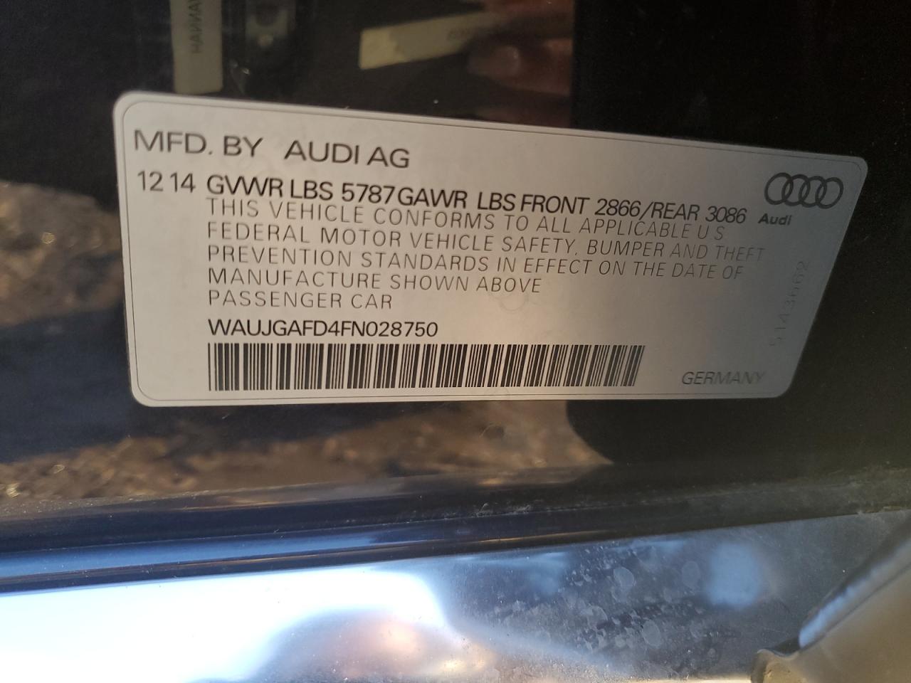 2015 Audi A8 VIN WAUJGAFD4FN028750 Copart auction photo, undercarriage / rear end damage thumbnail 12