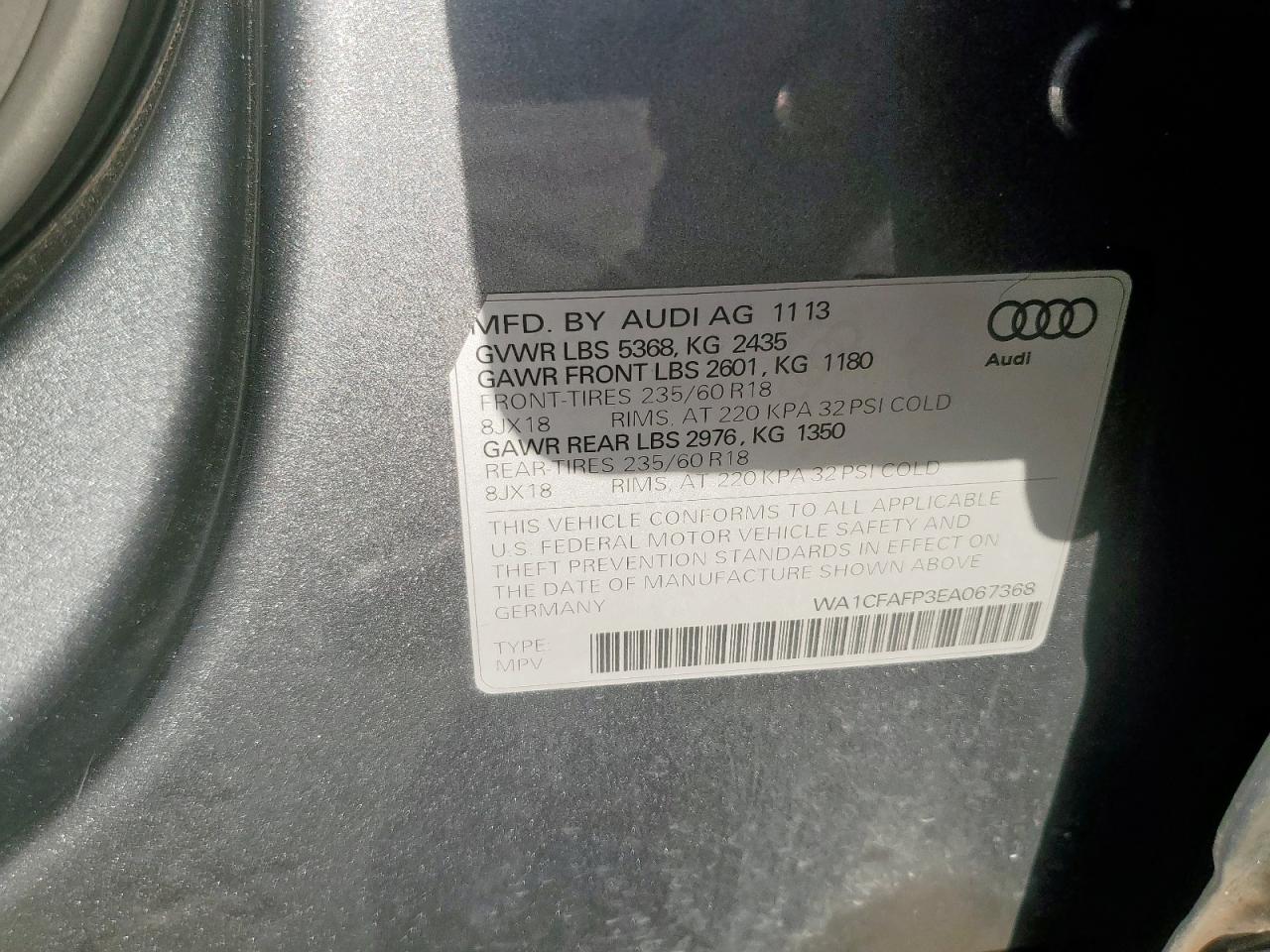 2014 Audi Q5 VIN WA1CFAFP3EA067368 Copart auction photo, minor dent/scratches damage thumbnail 12