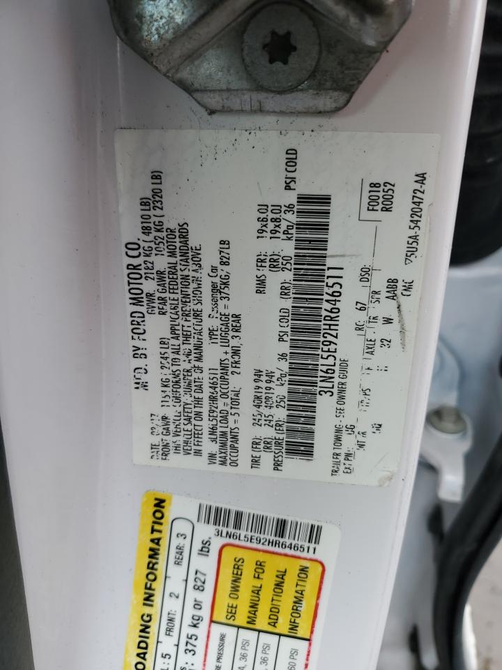 2017 Lincoln MKZ VIN 3LN6L5E92HR646511 Copart auction photo, front end / minor dent/scratches damage thumbnail 12