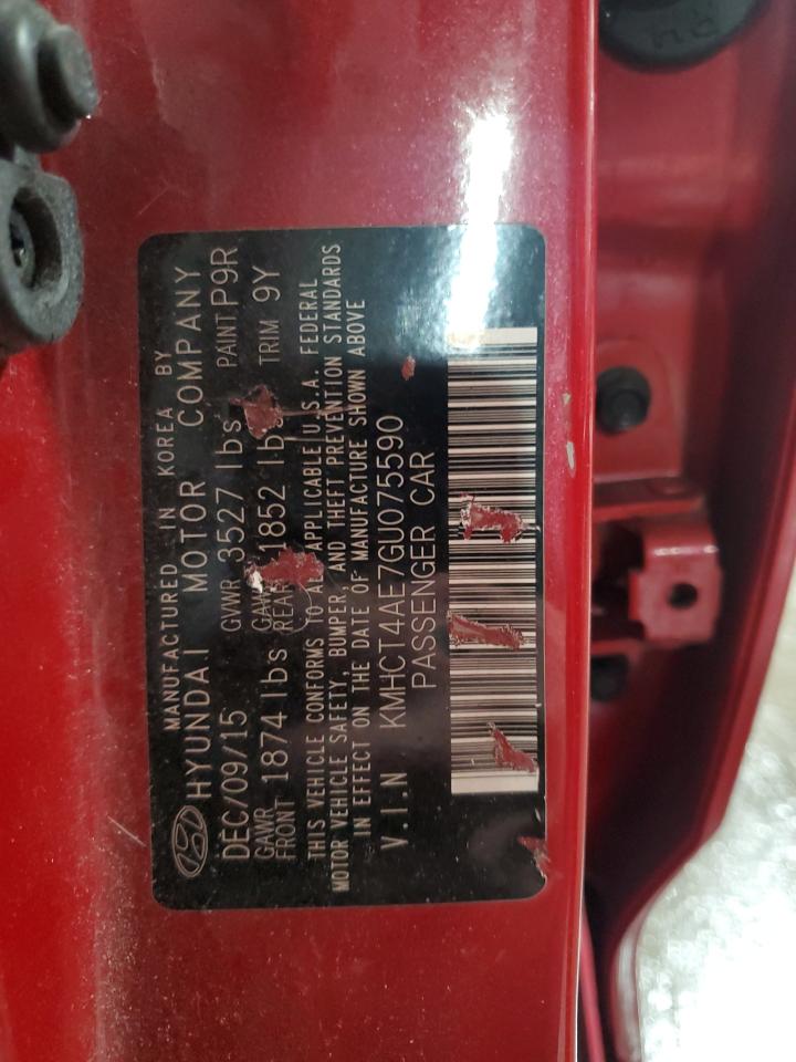 2016 Hyundai Accent VIN KMHCT4AE7GU075590 Copart auction photo, rear end damage thumbnail 13