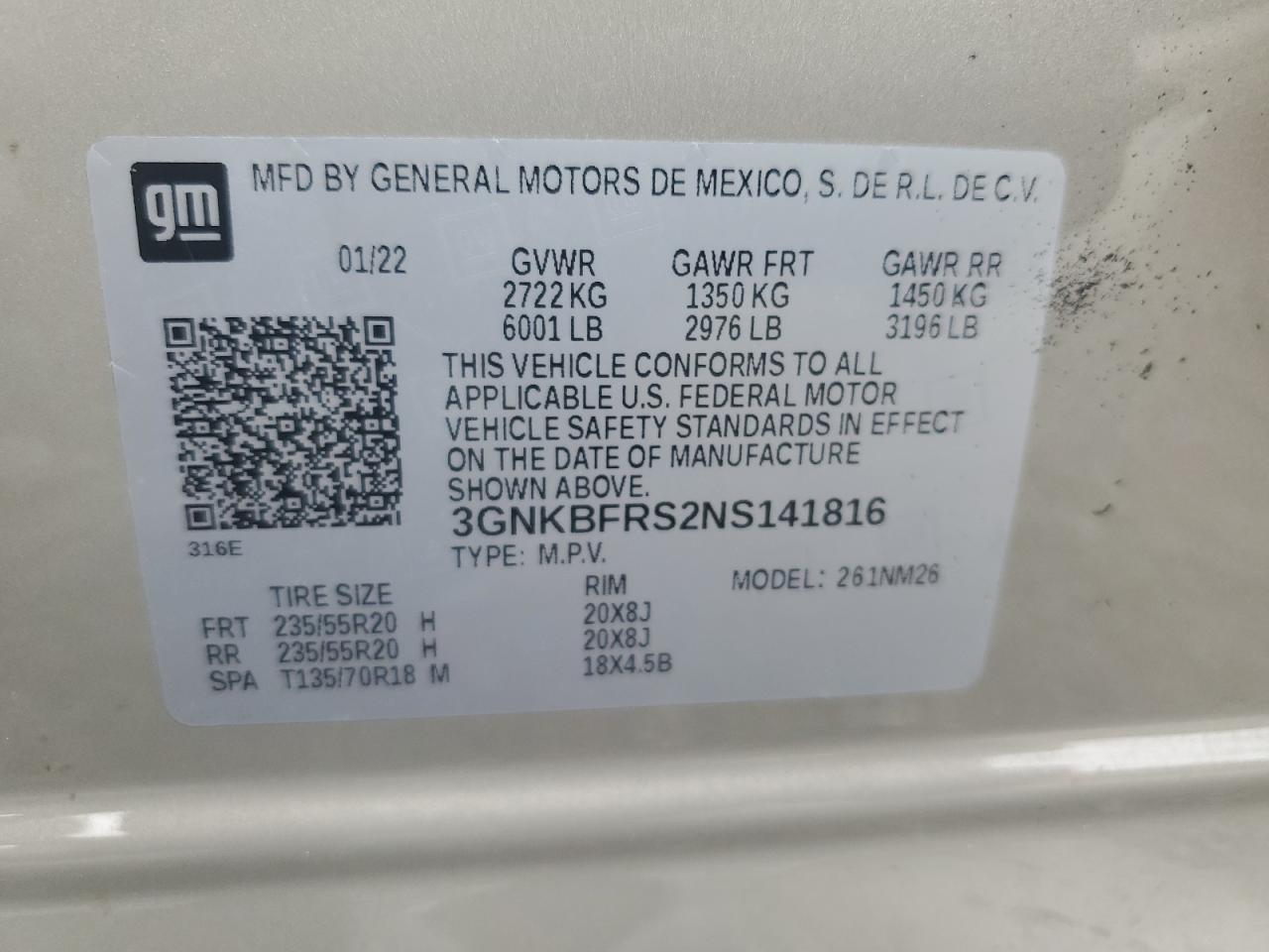 2022 Chevrolet Blazer VIN 3GNKBFRS2NS141816 Copart auction photo, side / rear end damage thumbnail 13