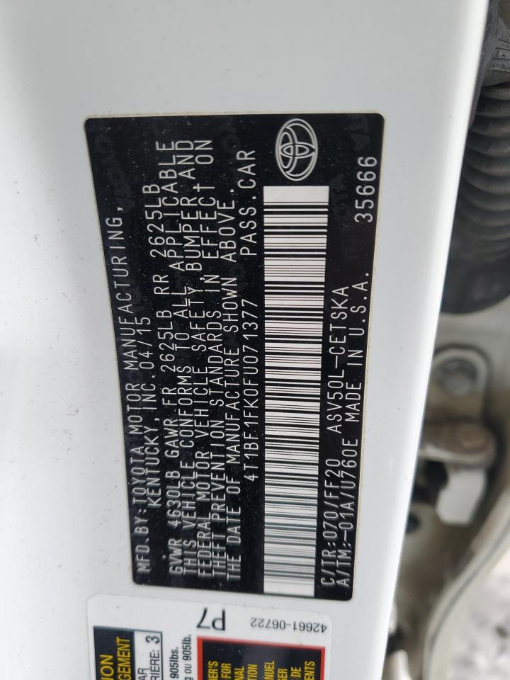 2015 Toyota Camry VIN 4T1BF1FK0FU071377 Copart auction photo, rear end / front end damage thumbnail 12
