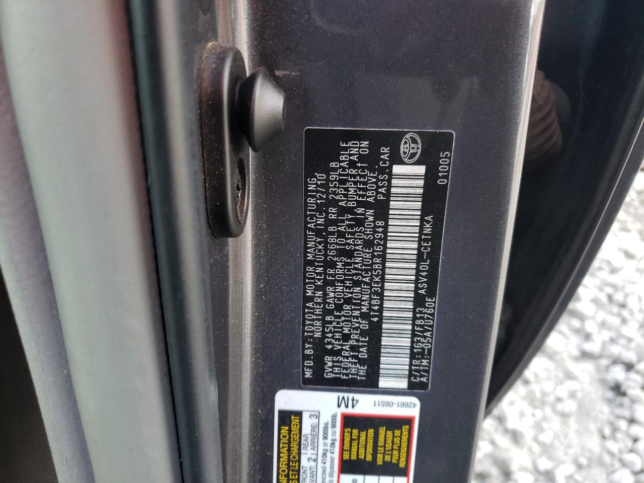 2011 Toyota Camry VIN 4T4BF3EK5BR162948 Copart auction photo, front end damage thumbnail 12