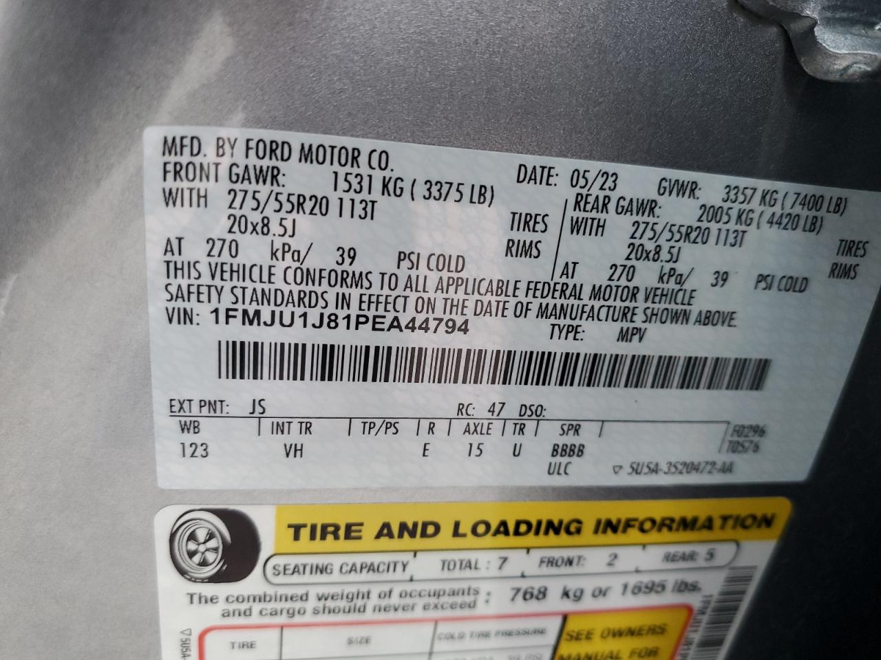 2023 Ford Expedition VIN 1FMJU1J81PEA44794 Copart auction photo, all over / undercarriage damage thumbnail 13