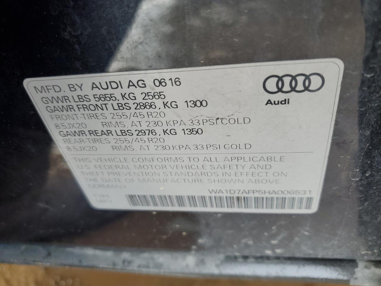 2017 Audi Q5 VIN WA1D7AFP5HA006531 Copart auction photo, front end damage thumbnail 15