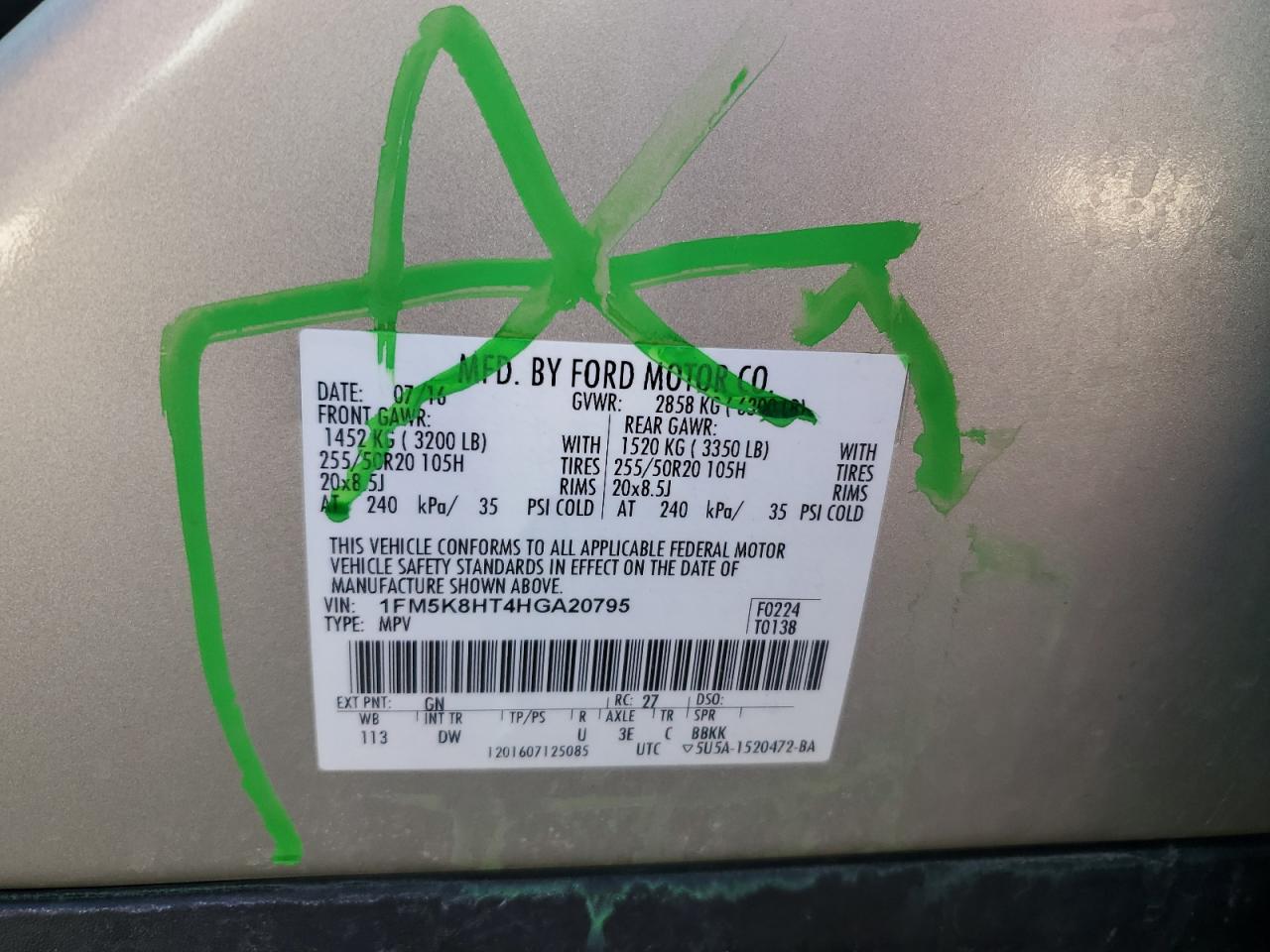 2017 Ford Explorer VIN 1FM5K8HT4HGA20795 Copart auction photo, front end damage thumbnail 12