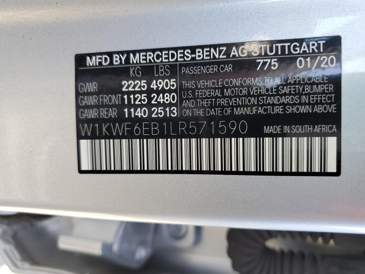 2020 Mercedes-Benz C-klasse VIN W1KWF6EB1LR571590 Copart auction photo, front end / undercarriage damage thumbnail 13