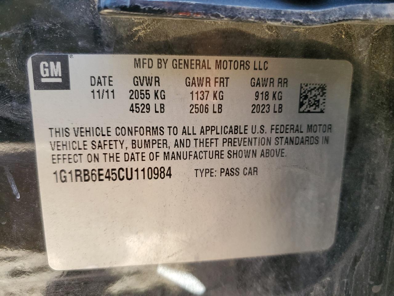 2012 Chevrolet Volt VIN 1G1RB6E45CU110984 Copart auction photo, front end damage thumbnail 13