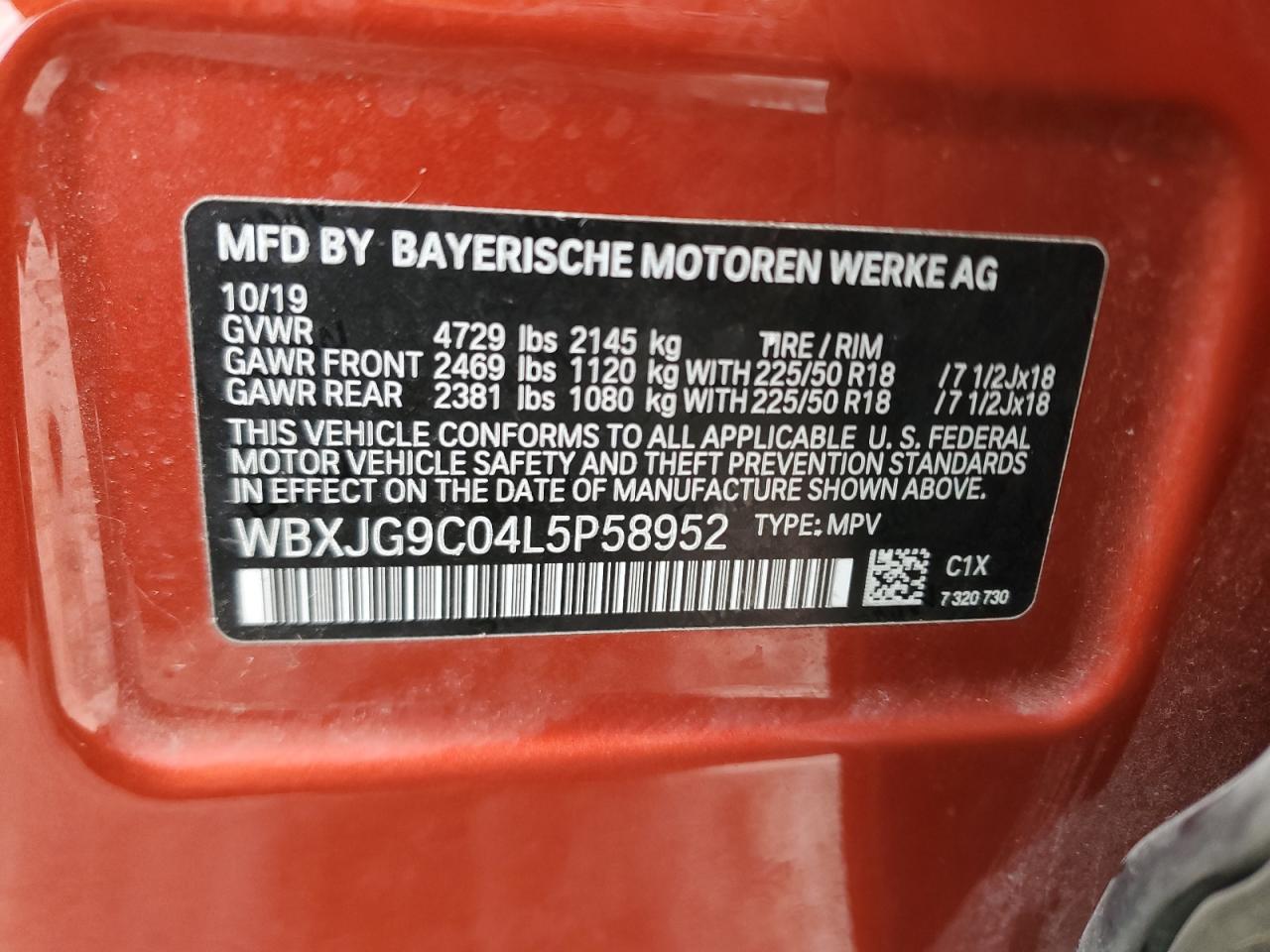 2020 BMW X1 VIN WBXJG9C04L5P58952 Copart auction photo, mechanical damage thumbnail 16
