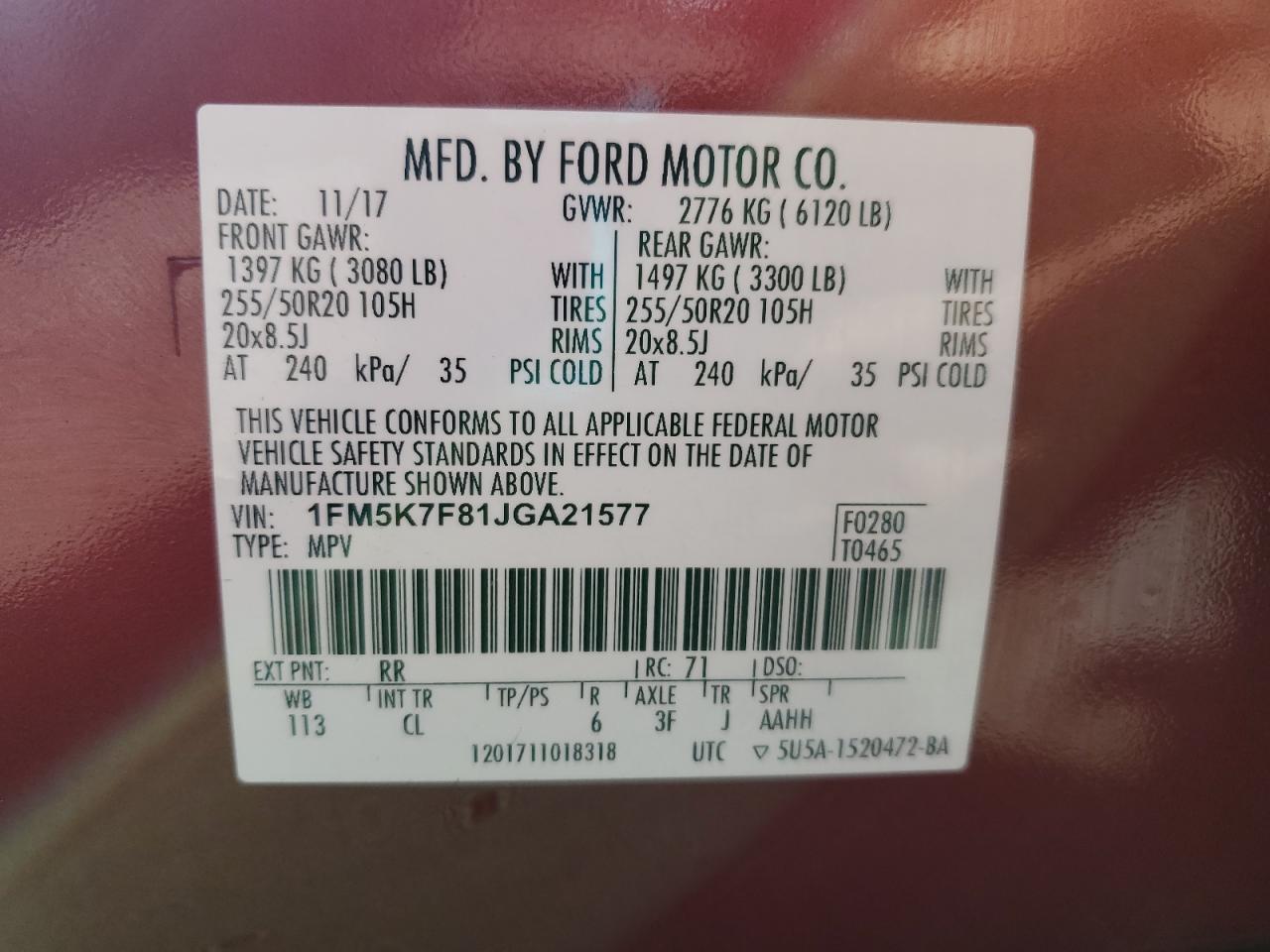 2018 Ford Explorer VIN 1FM5K7F81JGA21577 Copart auction photo, side damage thumbnail 13
