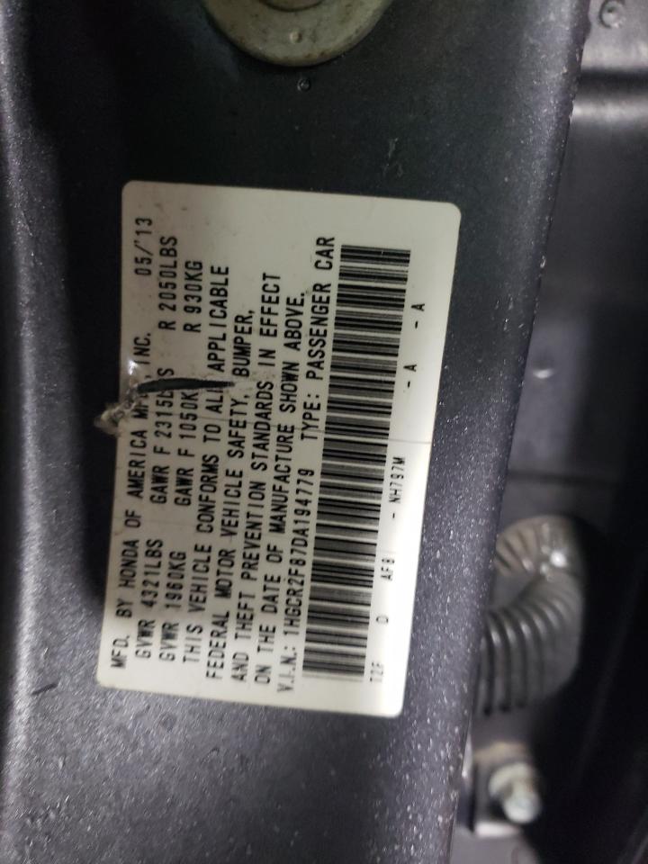 2013 Honda Accord VIN 1HGCR2F87DA194779 Copart auction photo, side damage thumbnail 12