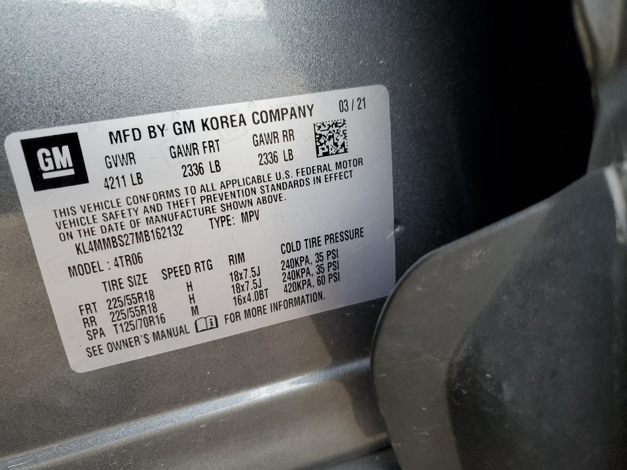 2021 Buick Encore VIN KL4MMBS27MB162132 Copart auction photo, front end damage thumbnail 12