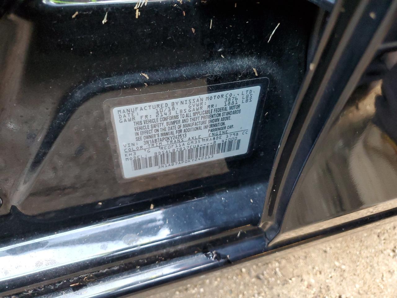 2019 Nissan Sentra VIN 3N1AB7AP0KY242513 Copart auction photo, water/flood damage thumbnail 10