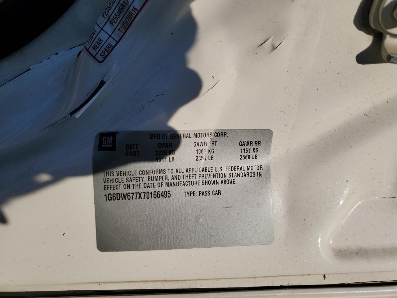 2007 Cadillac STS VIN 1G6DW677X70166495 Copart auction photo, side damage thumbnail 12