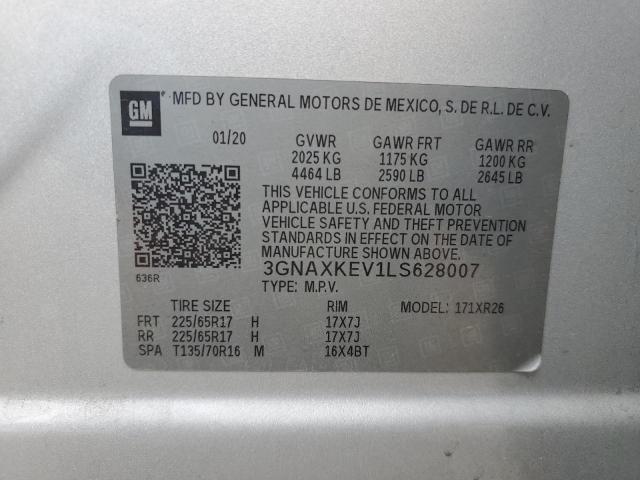 2020 Chevrolet Equinox VIN 3GNAXKEV1LS628007 Copart auction photo, front end / side damage thumbnail 12