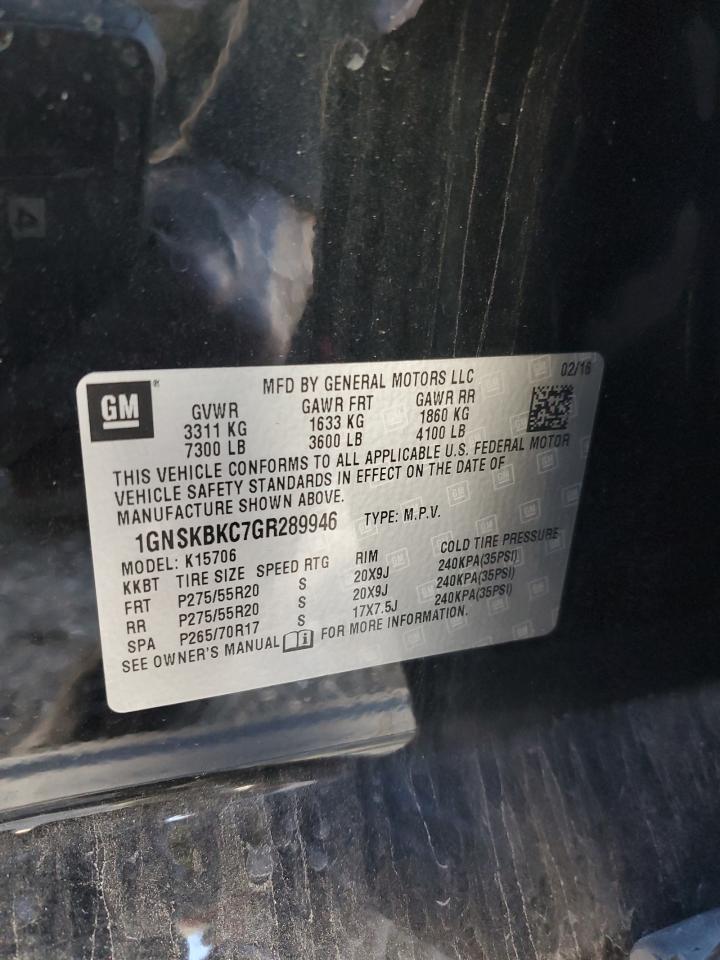 2016 Chevrolet Tahoe VIN 1GNSKBKC7GR289946 Copart auction photo, front end / side damage thumbnail 16