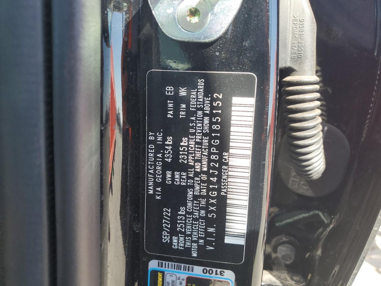 2023 KIA K5 VIN 5XXG14J28PG185152 Copart auction photo, rear end / side damage thumbnail 13