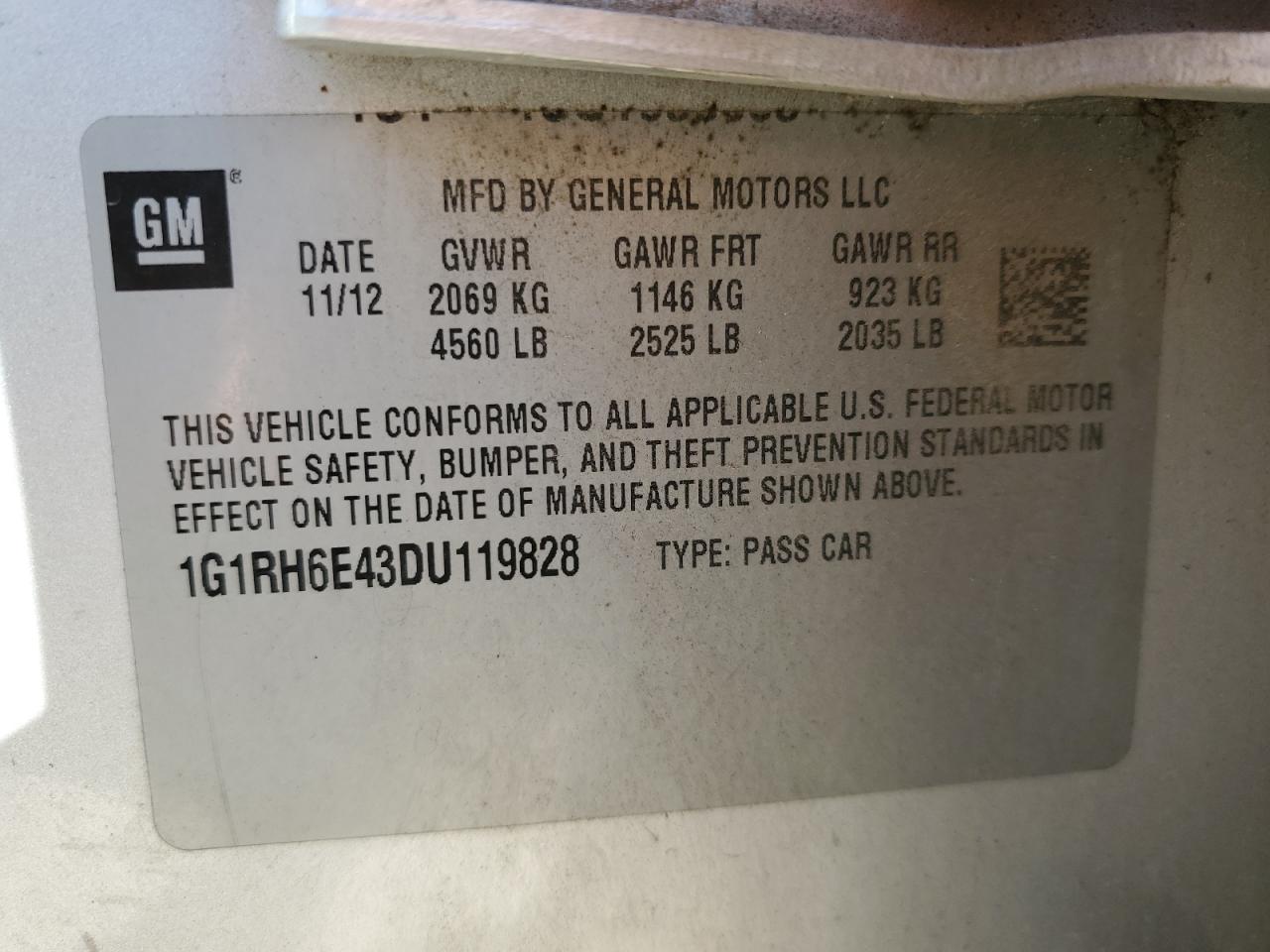 2013 Chevrolet Volt VIN 1G1RH6E43DU119828 Copart auction photo, front end / side damage thumbnail 12