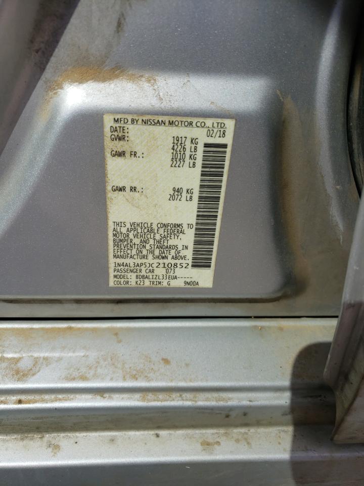 2018 Nissan Altima VIN 1N4AL3AP5JC210852 Copart auction photo, front end / side damage thumbnail 13