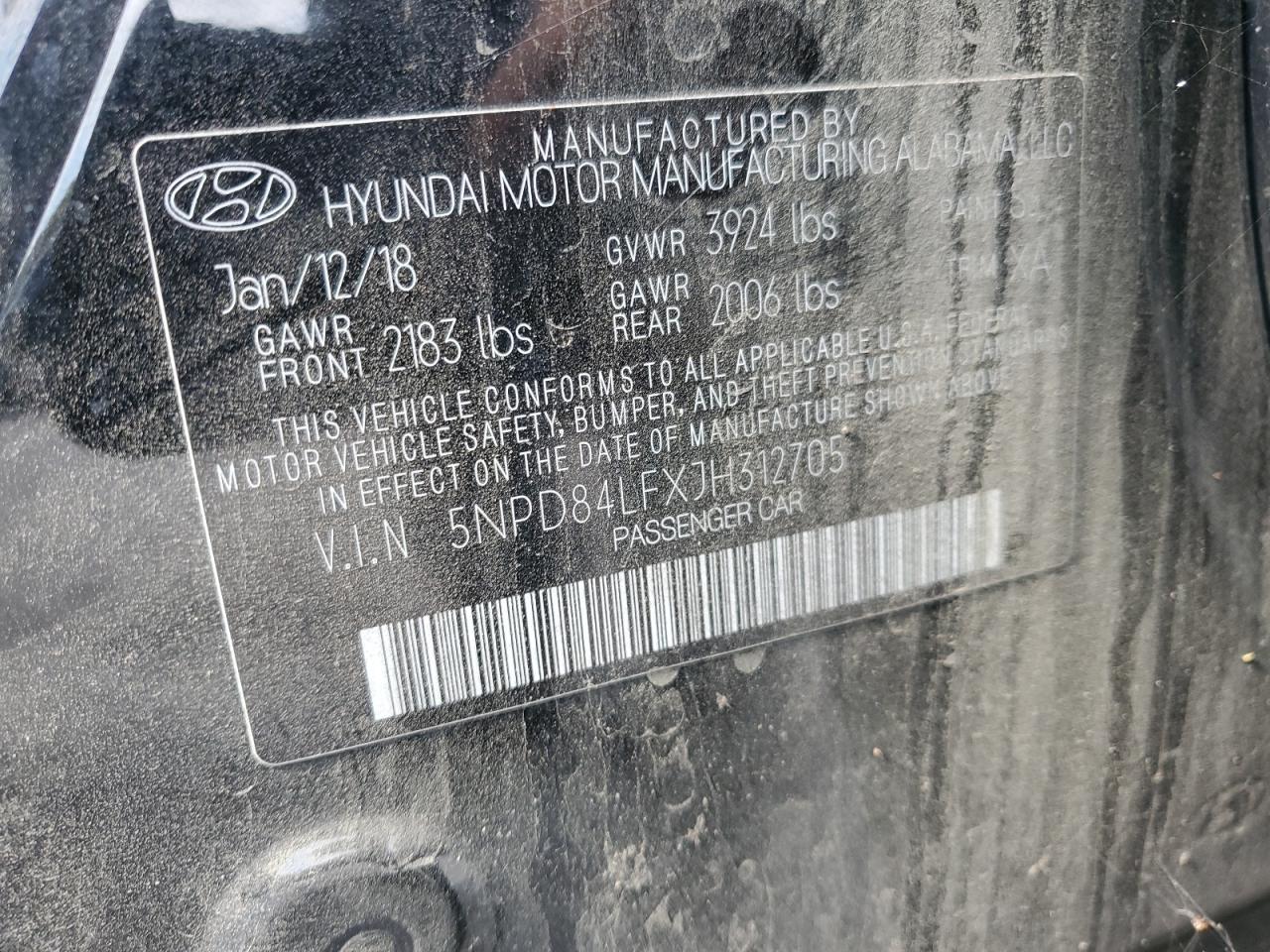 2018 Hyundai Elantra VIN 5NPD84LFXJH312705 Copart auction photo, rear end / side damage thumbnail 12