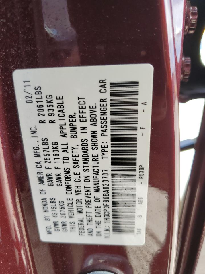 2011 Honda Accord VIN 1HGCP3F80BA020707 Copart auction photo, front end damage thumbnail 13
