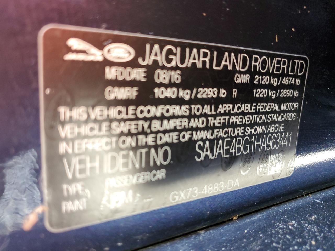 2017 Jaguar XE VIN SAJAE4BG1HA963441 Copart auction photo, water/flood damage thumbnail 13